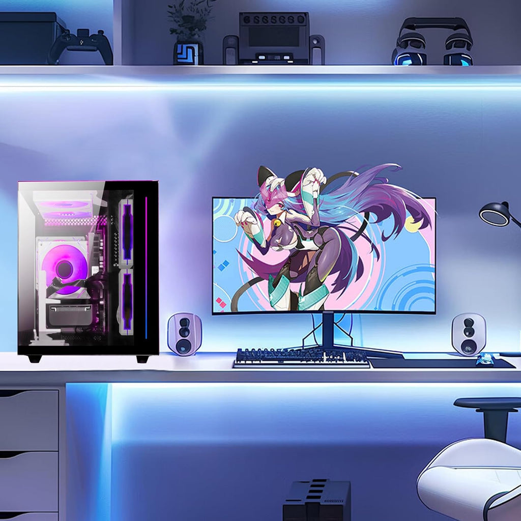 suevery Prebuilt Gaming Desktop Computer 16G Memory 512G SSD Ryzen5 6Cores 3.6G Up to 4.1G 4G Graphics Card WiFi 6 Bundle Gamer Tower Streaming PC (Black, Ryzen5-16G-512G-RX560 4G)
