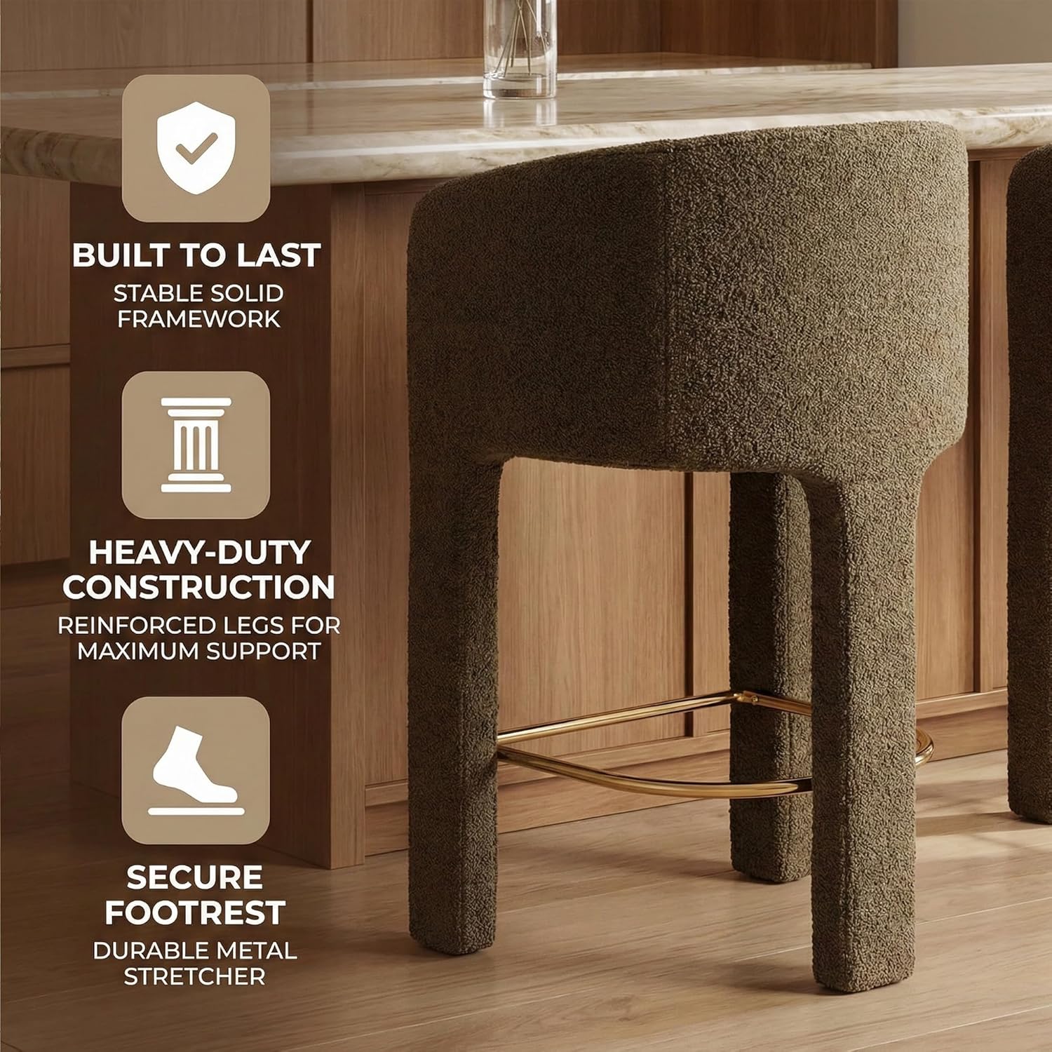 Modern Counter Height Bar Stools Set of 3, 26”H Barrel Counter Stools for Kitchen Counter, Upholstered Barstools with Back and Armrest, Sherpa Bar Stools for Kitchen Island,Home Bar Furniture, Green