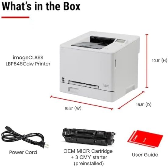 Renewable Toner MTI imageCLASS LBP646cdw MICR Check Printer System, Wireless Color Laser 26 PPM Home Office Printer, Magnetic Ink for Bank-Compliant Business Payroll Check Printing
