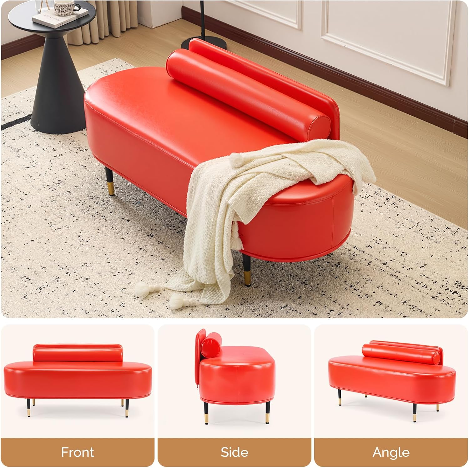 OmySalon Waiting Room Bench with Low Back, 53.5" Office Guest Chair, Faux Leather Upholstered Reception Seating, Lobby Bench for Beauty Salon Barbershop Airport Bank Hall Room Conference