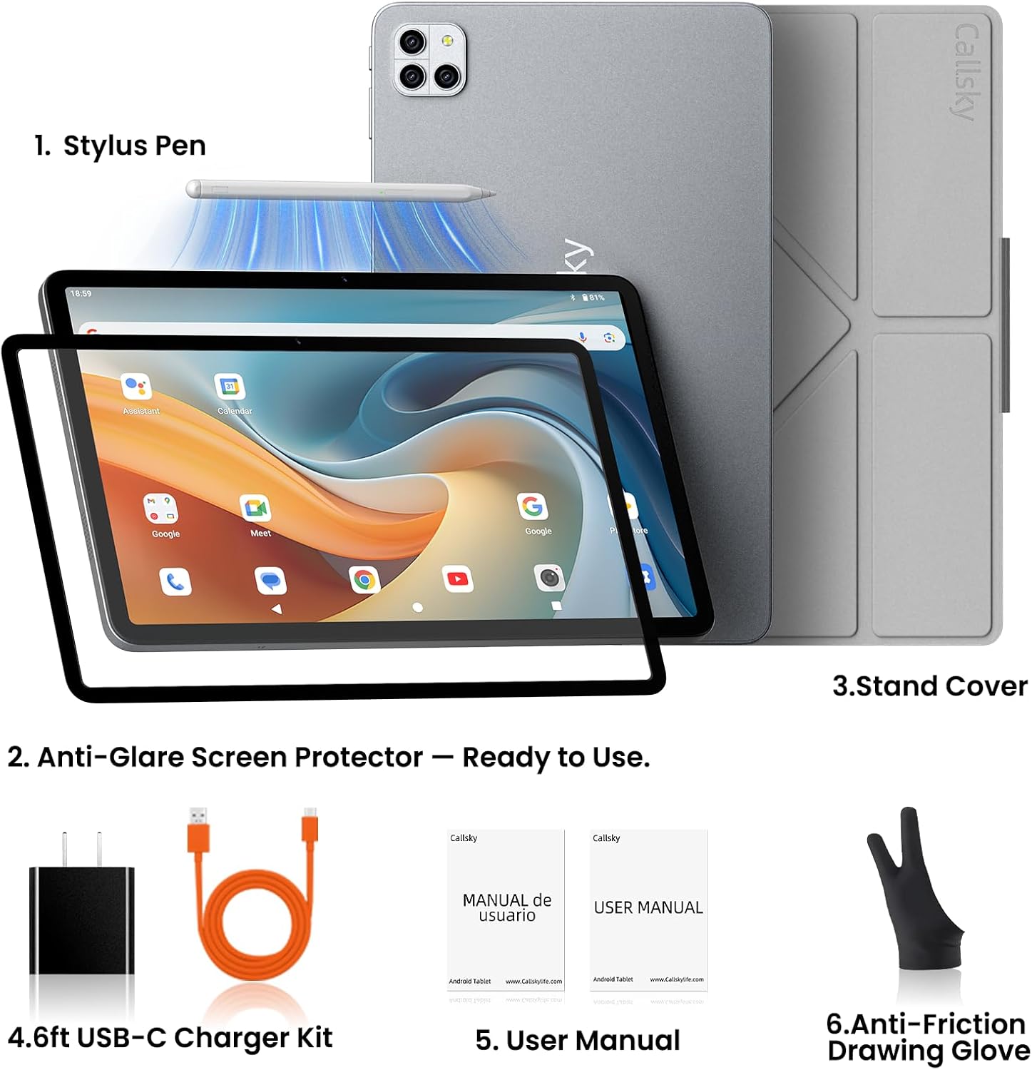 Android Tablet, Stylus & Flip Case Included, 12″ 2000×1200 FHD IPS Eye-Protection Display, Drawing & Note-Taking, 16GB RAM 256GB Storage, Octa-Core Processor, 8000mAh Battery – Gift for Students