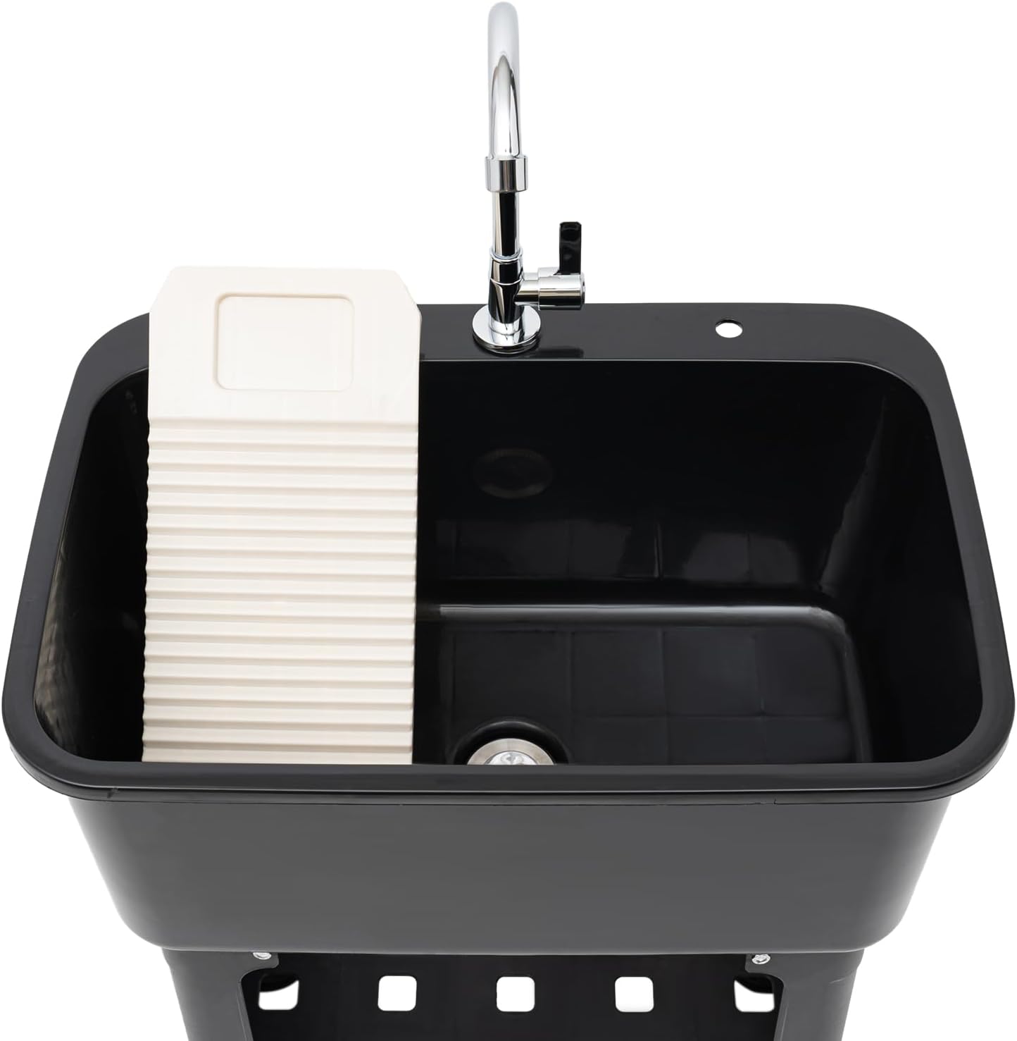 Utility Sink with Faucet for Laundry Room and Garage, Plastic Bathroom Laundry Sink Freestanding Laundry Tub Outdoor Sink Ideal for Workshop, Bathroom, Kitchen, 24" W x 16" D x 30" H (Black)