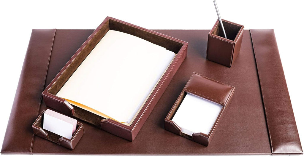 DACASSO Bonded Leather Desk Set - Luxury Leather Desk Pad & Desk Organization Essentials - Office Organization & Executive Desk Decor - (Dark Brown, 5 Piece)