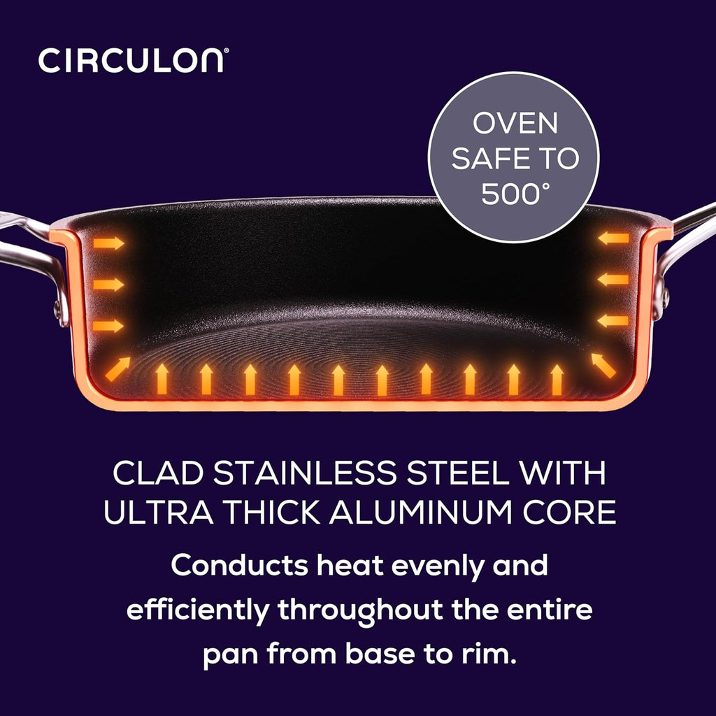 Circulon C1 Series Clad Stainless Steel with ScratchDefense Technology Cookware Nonstick Induction Saucepan with Lid, Metal Utensil Safe, 3 Quart - Polished Stainless Steel