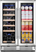 BODEGA COOLER Wine and Beverage Refrigerator, 24 Inch Dual Zone Wine Fridge, Holds 20 Bottles and 74 Count, French Doors, Under-counter or Freestanding Wine Cooler, Beverage Fridge with Tempered Glass