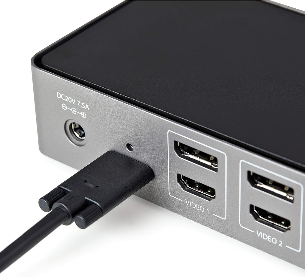 StarTech.com USB-C / USB-A Hybrid Docking Station for MacBook Pro / Air M1 M2 M3 M4 & Windows, Universal Triple 4K 60Hz HDMI DP Dock, Thunderbolt Compatible, 85W Laptop Charging - TAA, Black & Gray