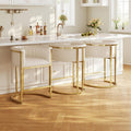 26" H Counter Height Bar Stools Set of 3, Modern Barrel Counter Stools with Backrest and Arms, Faux Leather Upholstered Accent Barstools for Kitchen Island, Gold Metal Frame/Ivory White