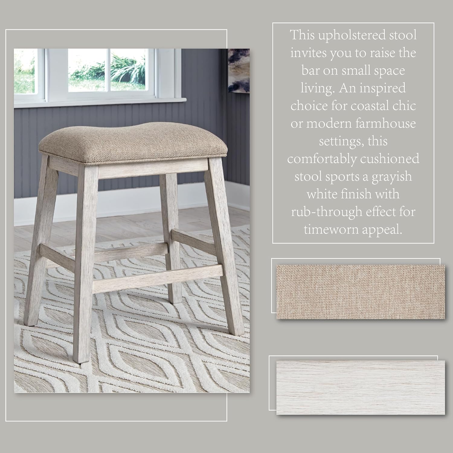 Signature Design by Ashley Skempton Modern 24" Counter Height Upholstered Barstool, 2 Count, Grayish White