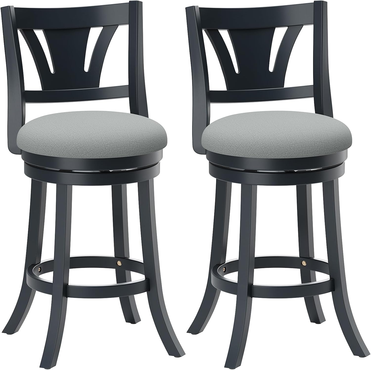 MALOL Swivel Bar Stools Set of 2, 26 Inch Counter Height Barstool with Silent Rotation, High-Density Foam Cushion, Solid Wood Frame, Footrest & Anti-Slip Pads for Kitchen Islands and Home Bars (Grey)
