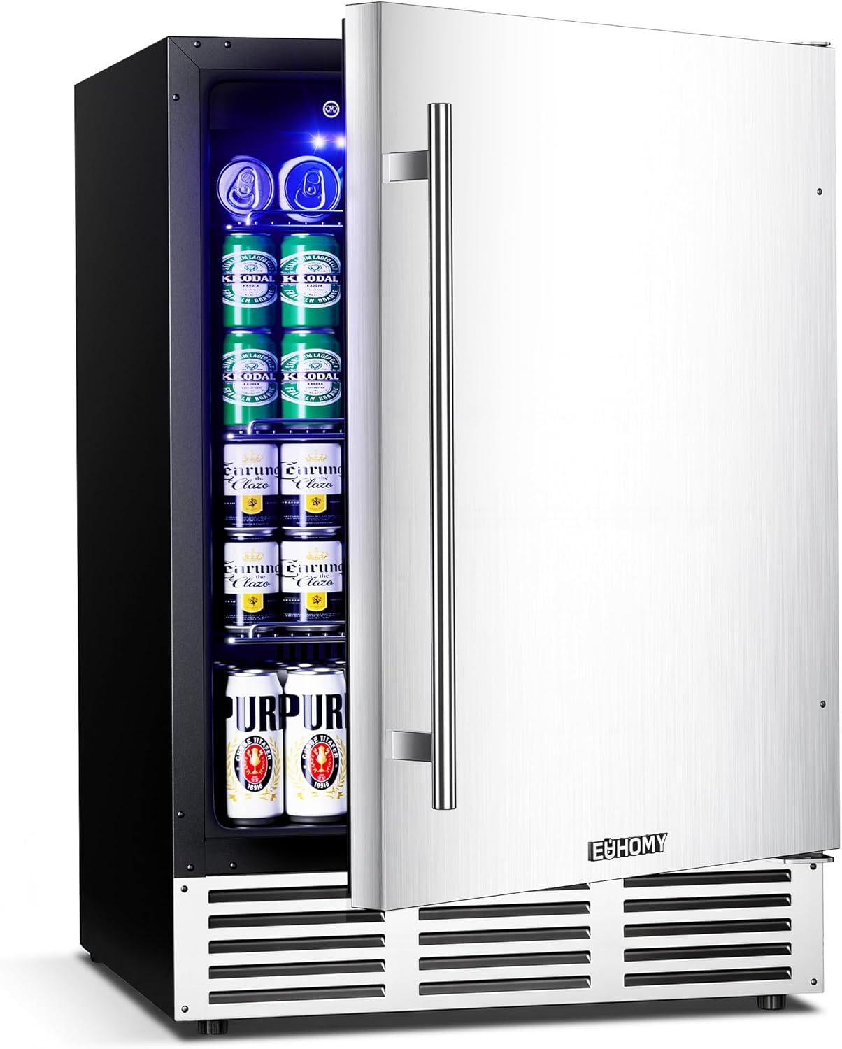 EUHOMY 24 Inch Beverage Refrigerator, Undercounter Beverage Fridge 180 Can with Stainless Steel Door for Home Patio, Beverage Cooler Built-in or Freestanding, outdoor refrigerator for Soda Beer Wine