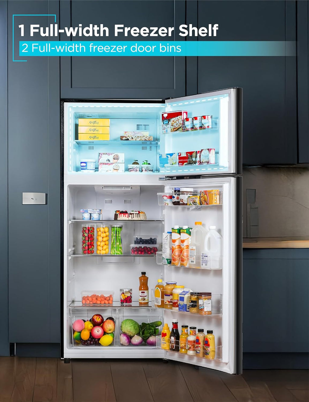 BLACK+DECKER 14.6 Cu. Ft. Top Mount Refrigerator with Freezer, 2 Door Refrigerator with Top Freezer and Adjustable Temperature Control, ENERGY STAR, BR1460HB, Black