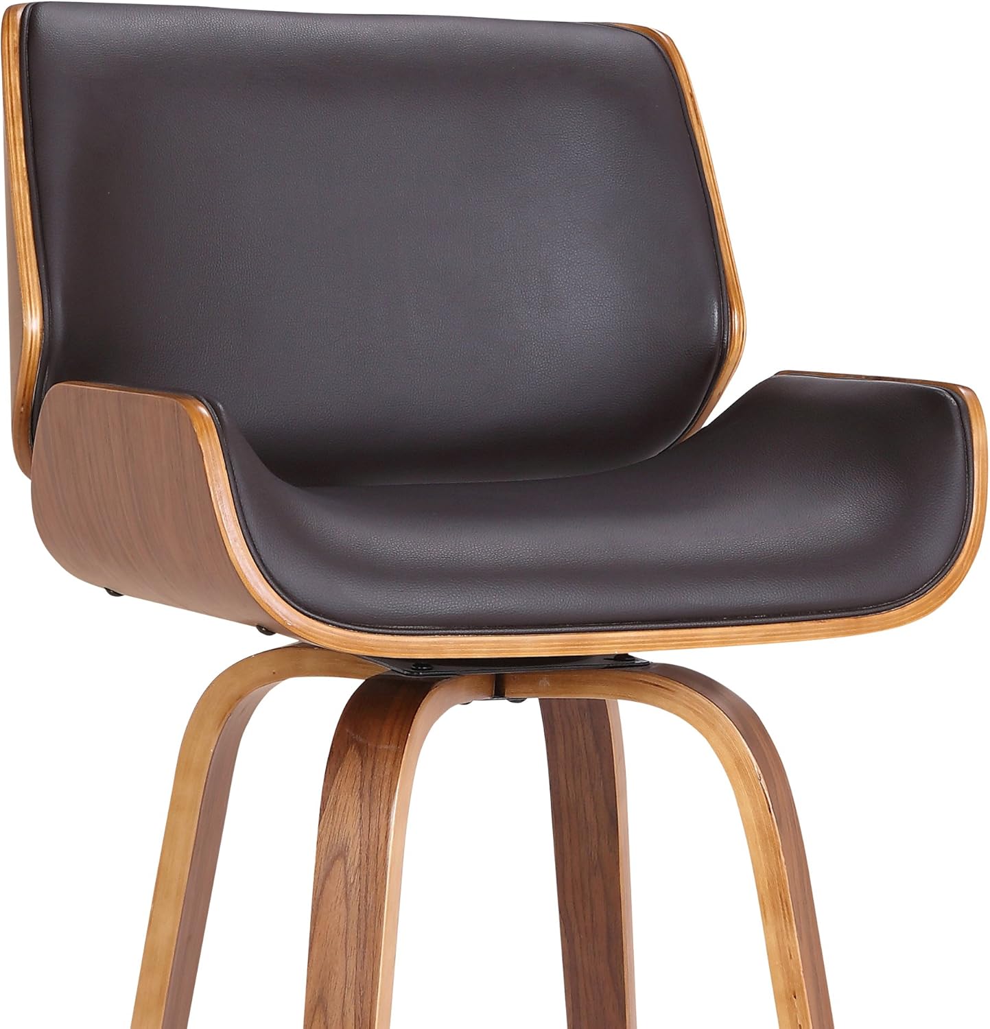 Armen Living Tyler 30" Bar Height Swivel Brown Faux Leather and Walnut Wood Bar Stool