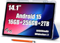 14 inch Large Screen Tablet, Android 15 Tablet 16GB RAM 256GB ROM, 1920 * 1200 IPS FHD Display, Widevine L1, 10000mAh 18W Charging, Wi-Fi & Bluetooth, 4G LTE, with Stand Case & Stylus