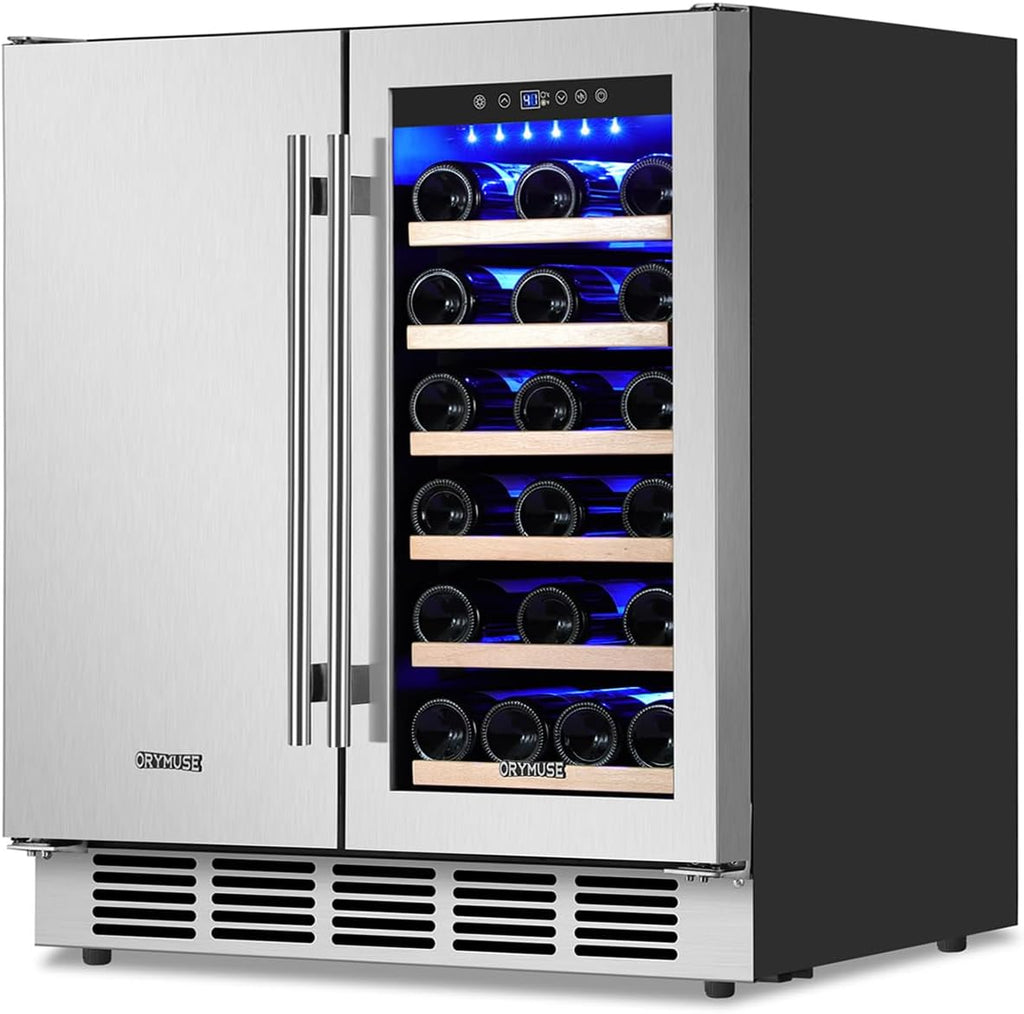 ORYMUSE 30" Stainless Steel Wine & Beverage Refrigerator - Dual Zone, Built-in/Freestanding with Upgraded Cooling - 30 Bottles & 110 Cans Capacity