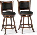 COSTWAY Bar Stools Set of 2, 360 Degree Swivel, Accent Wooden Swivel Seat Counter Height Bar Stool, Leather Upholstered Design, PVC Cushioned Seat, Perfect for Dining and Living Room (Height 24")