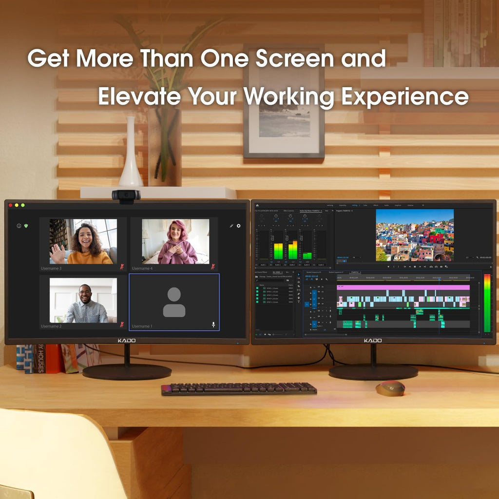 Kado Dual Monitor Setup - 2-Pack 24" Curved 1920x1080 Computer Monitor 1500R 75Hz VESA Mount HDMI Office Gaming Hybrid Built-in Speakers (C24X Dual Series)