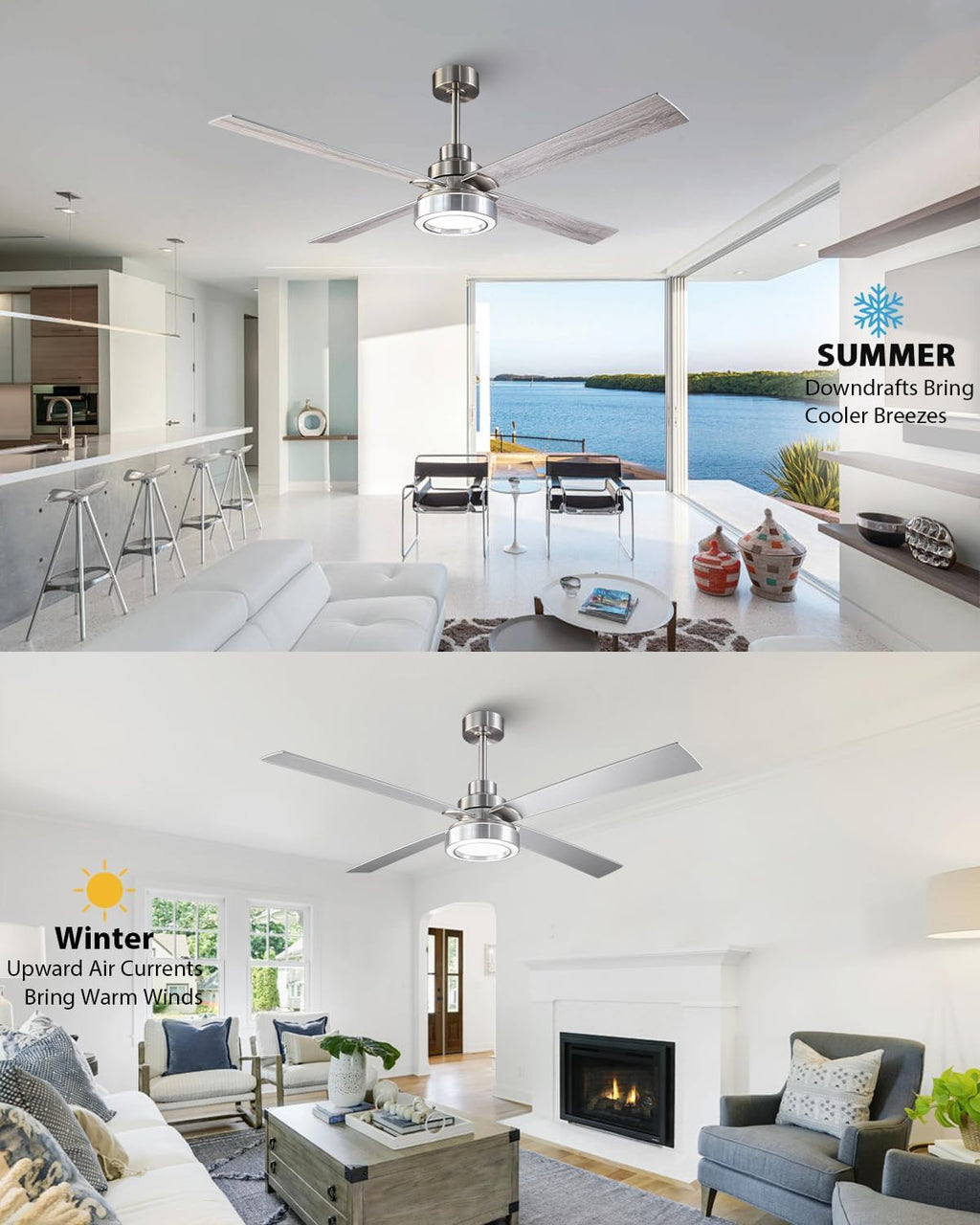 60 Inch Large Ceiling Fans with Lights and Remote/APP, Modern Brushed Nickel Ceiling Fan, 3CCT Dimmable, 6-Speeds Reversible, Quiet High Airflow Fan with Long Downrods for Living Room, Shop