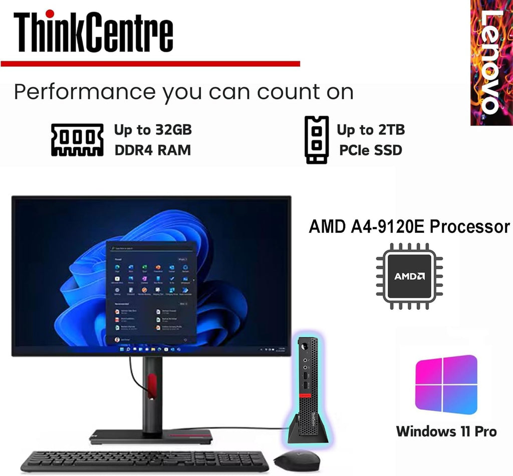 Lenovo Business Mini Desktop PC, AMD Processor, 8GB RAM, 128GB SSD, Dual Display Support, Wi-Fi, Bluetooth, USB & Ethernet Port, Windows 11 Pro, Compact, Quiet, and Space-Saving, w/Keyboard & Mouse