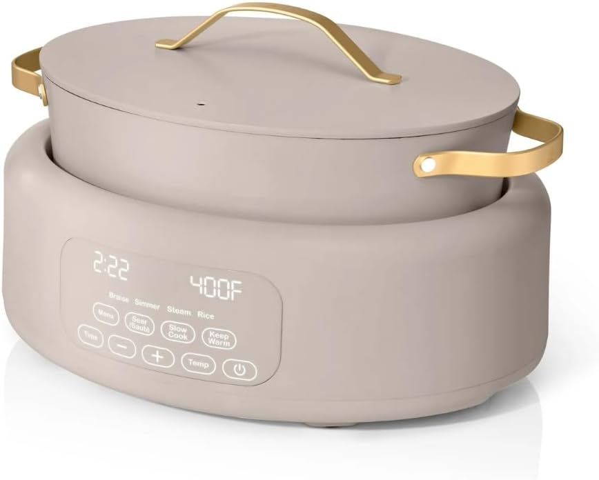 Wonderful 10-in-1 Electric Multi-Cooker 6 Qt Cast Aluminum Pot, 7 Preset Function,Oven & Dishwasher Safe to 400°F Sauté Slow Cook Steam Touch Display (Porcini Taupe)