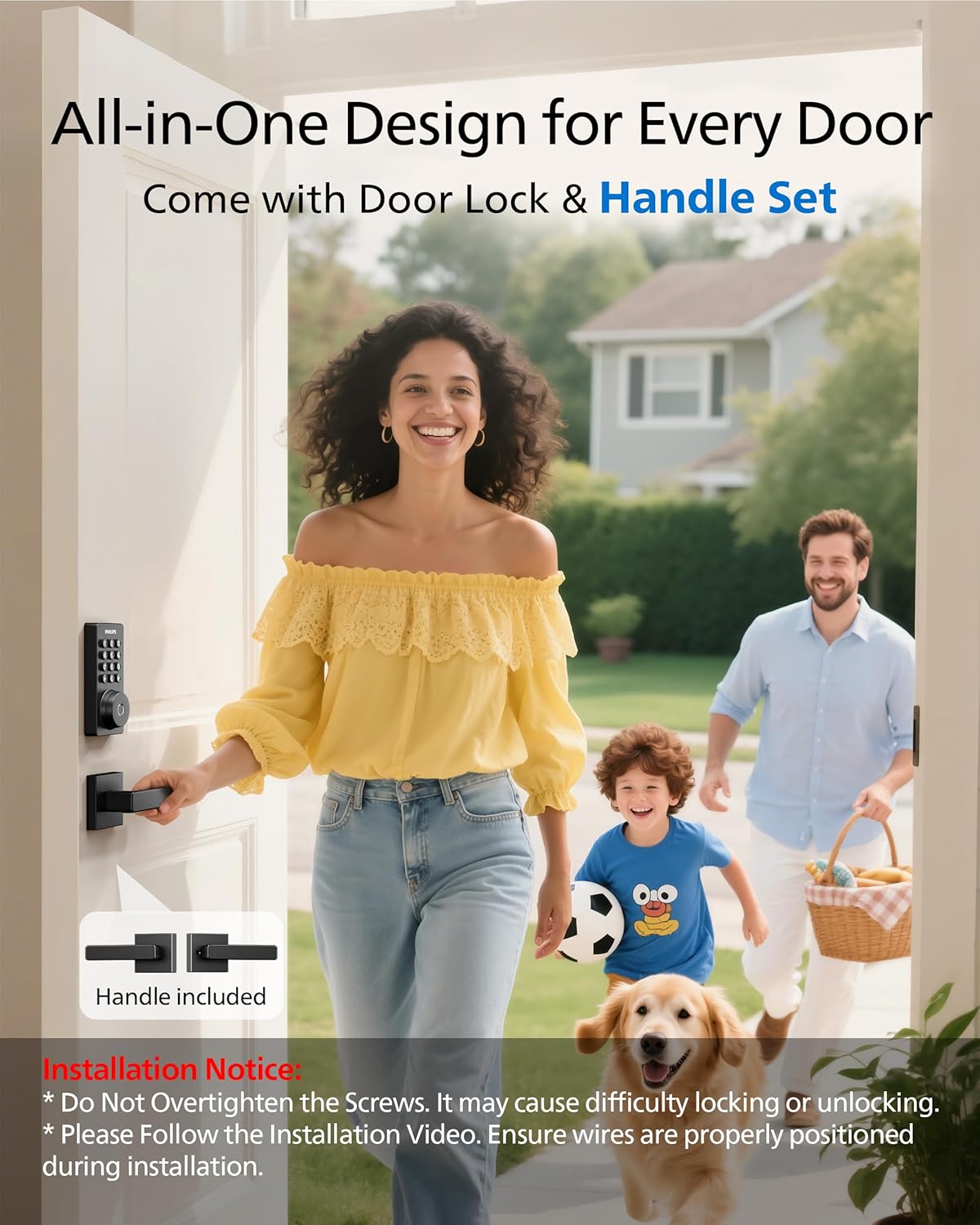 Philips WiFi Keypad Door Lock with Handle, Built-in WiFi, APP Remote Control, Voice & Fingerprint Unlock, Smart Locks for Front Door with Auto Lock, Digital Front Door Lock Set, Keyless Entry Deadbolt
