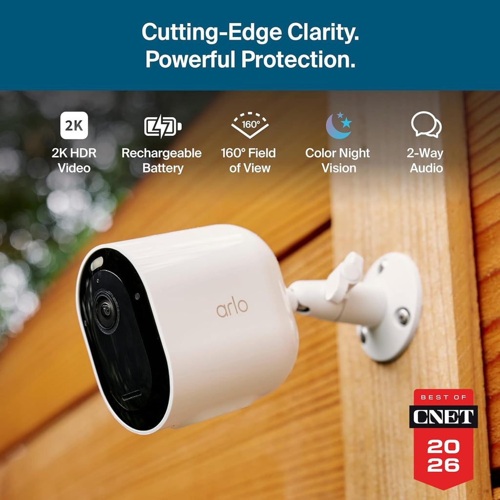 Arlo Pro Security Camera 2K HDR (6th Gen, 2025 Release) - Wireless Outdoor Camera, Rechargeable Removeable Battery, Emergency Response, 1-Month Trial of Secure Plan, 4 Cam, White, Motion Alert