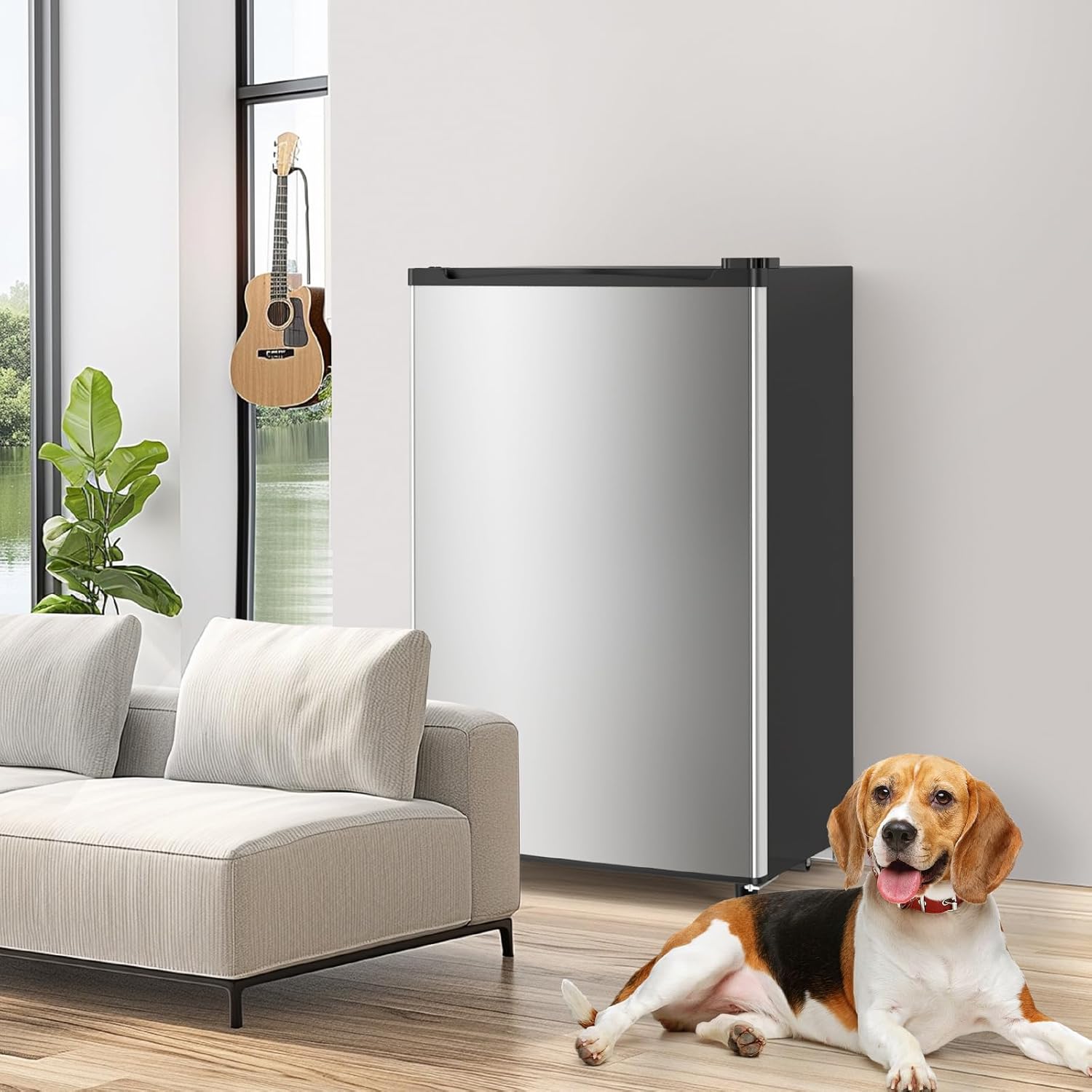 DUMOS 3.2 Cu.Ft Mini Fridge with Freezer, Single Door Refrigerator with Adjustable Thermostat, Compact Small Fridge for Bedroom, Office, Dorm, 17.72"*17.72"*31" Silver