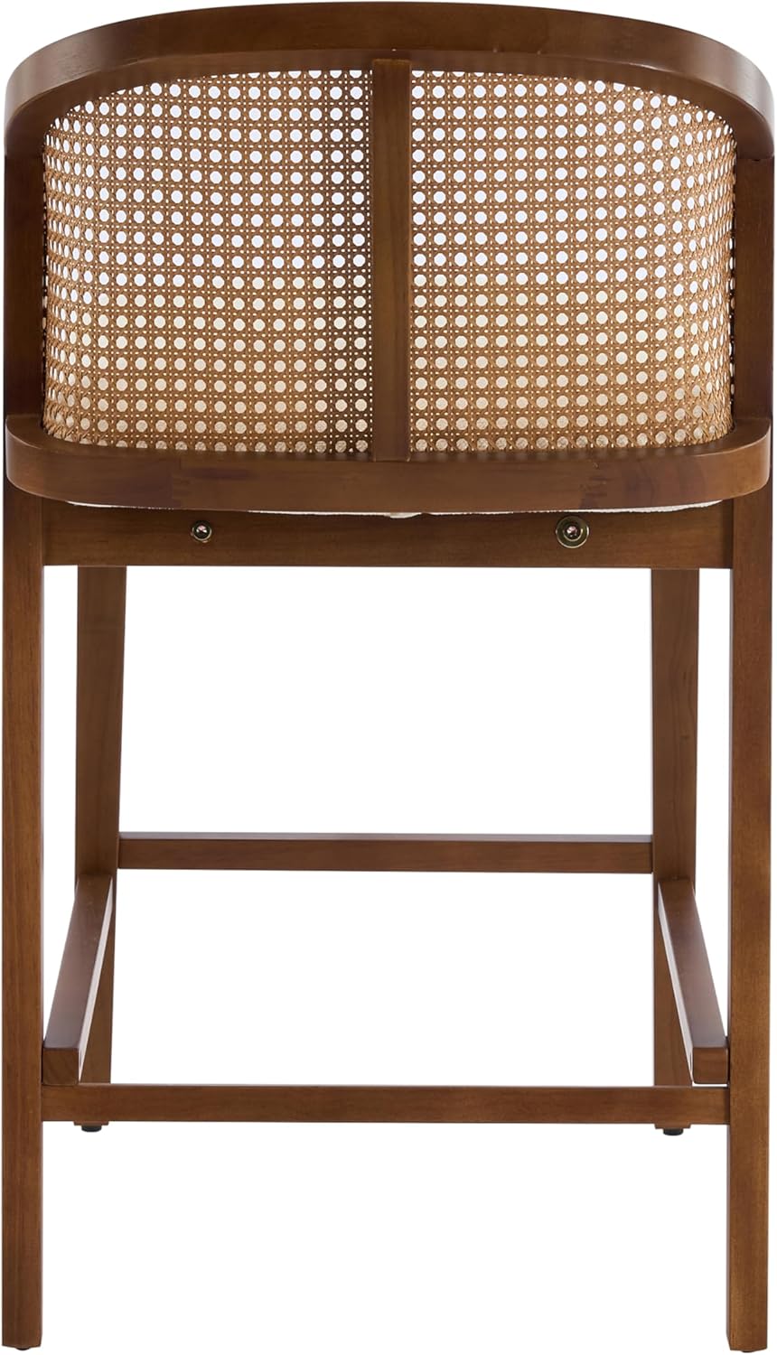 Christopher Knight Home Jane Rattan Counter Stools Set of 4, Counter Height Bar Stools for Bar Table, Rubberwood Frame with Upholstered Barstools, Wood Accent Chair with Footrest, Beige + Walnut
