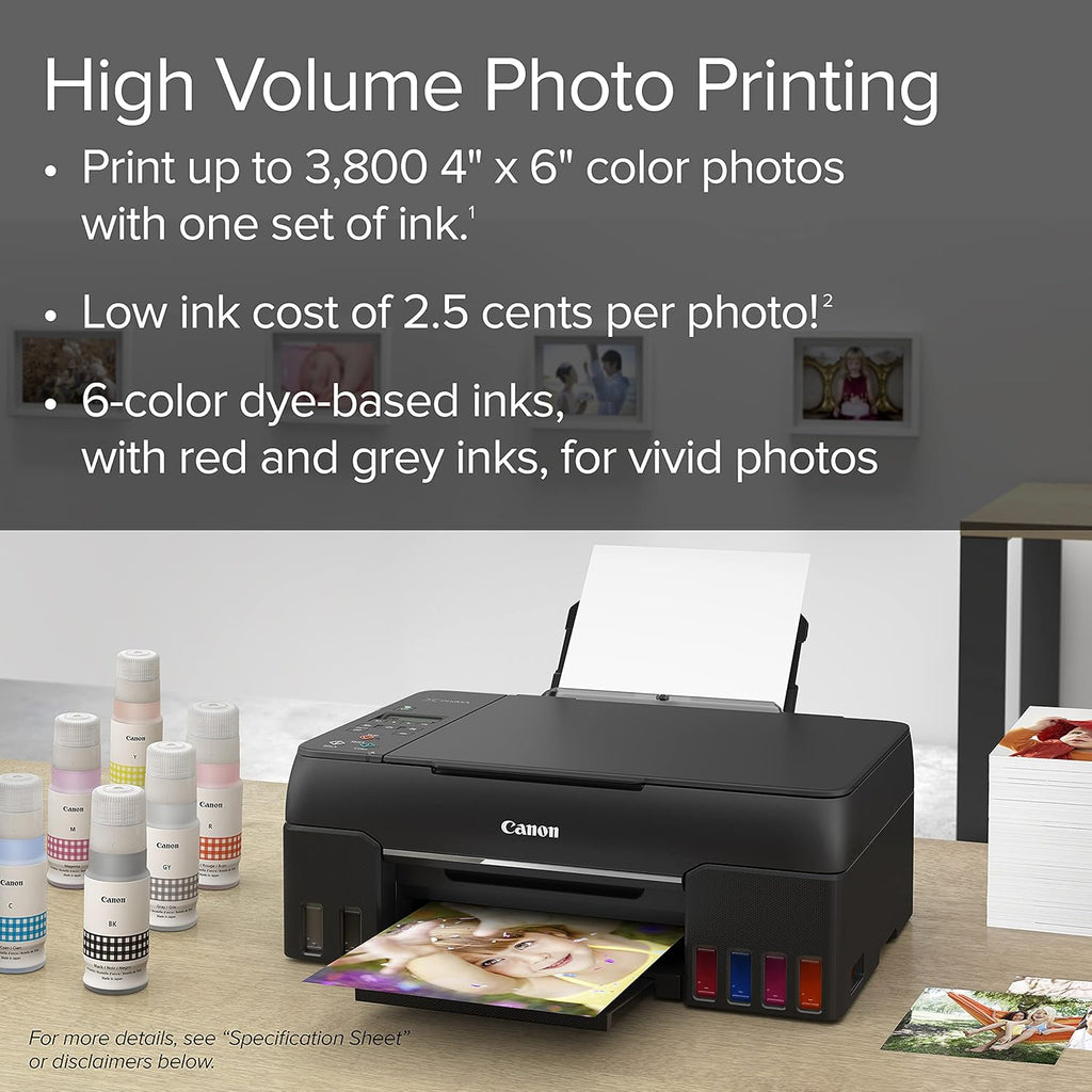 Canon PIXMA G620 Wireless MegaTank Photo All-in-One Printer Print, Copy, Scan, Black,Works with Alexa
