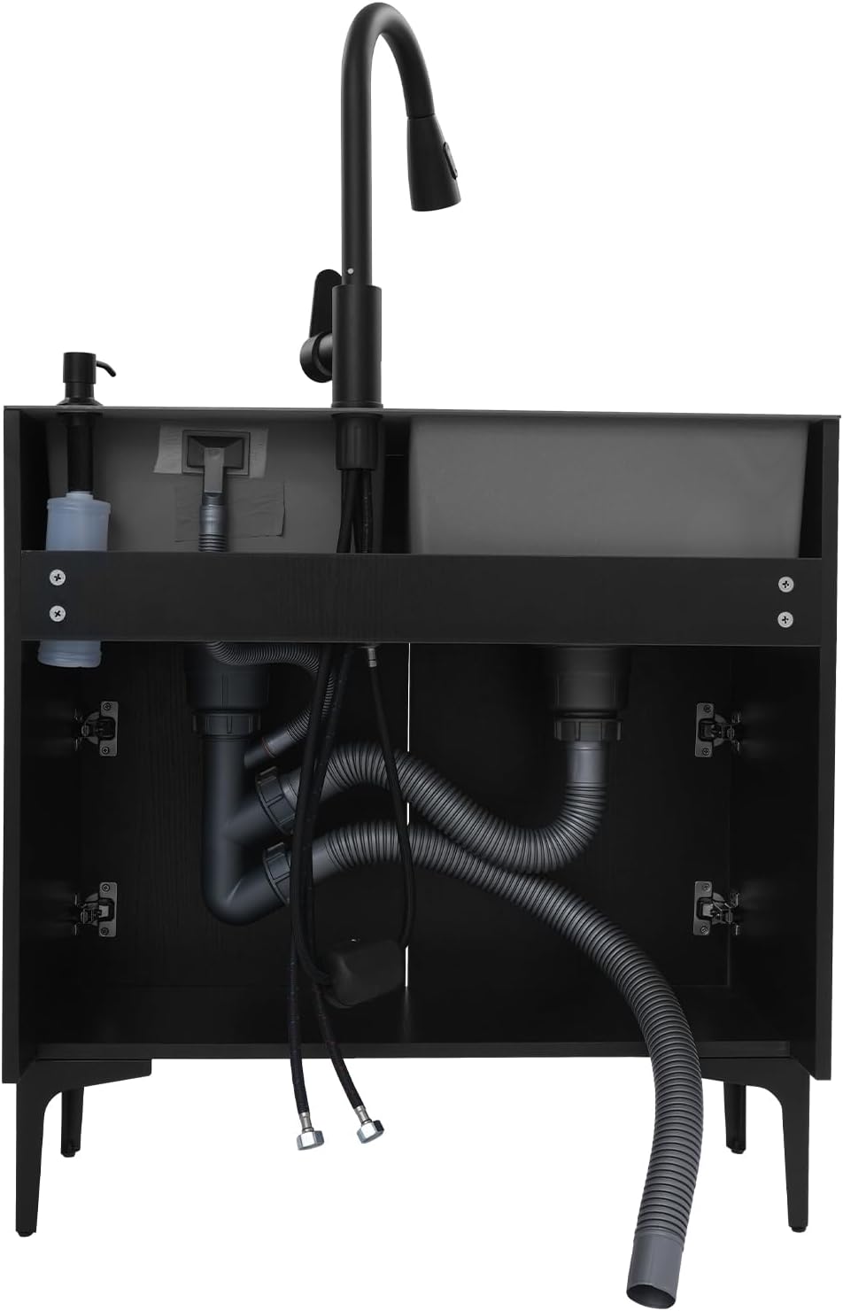 Laundry Sink with Cabinet, Stainless Steel Sink Laundry Tub with Faucet Heavy Duty Slop Freestanding Utility Sink for Washing Room Basement Garage Shop Single-Bowl (Black, 29.5 * 16.1 * 30.7in)