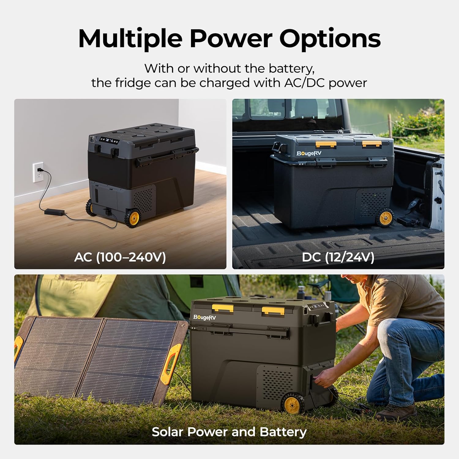 BougeRV 61 Quart Portable Fridge Freezer, 12 Volt Car Refrigerator, -4℉ to 68℉ Dual Zone Compressor Electric Cooler 12/24V DC, 110~240V AC for Overlanding, Camping, RV(2026 New Model: CRD2 V2.0)