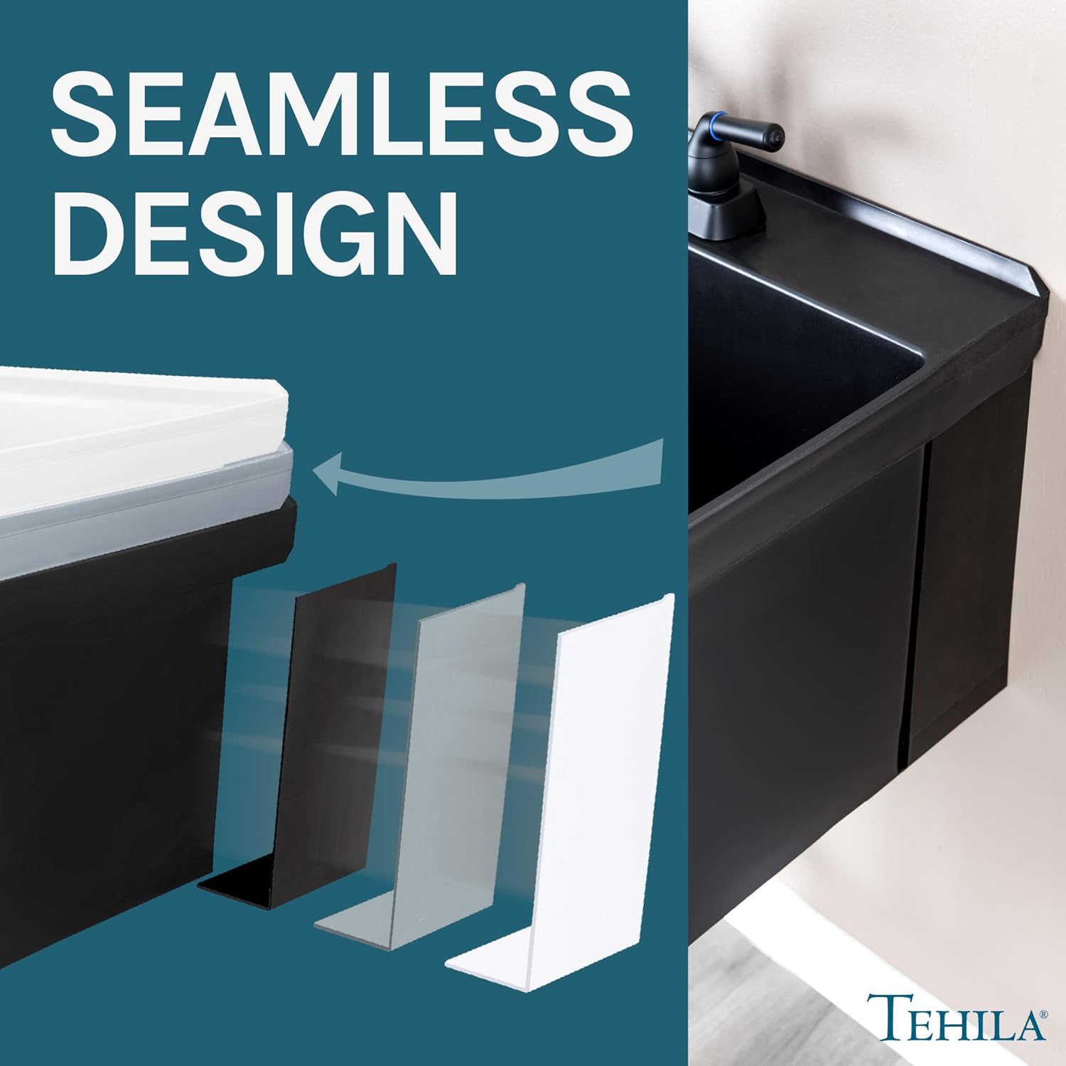 JS Jackson Supplies Tehila Black Wall-Mounted Utility Sink Tub Kit with Matte Black Finish Pullout Faucet, Wall-Mounted Utility Tub with Wall Bracket for Laundry Room, Garage, Workshop