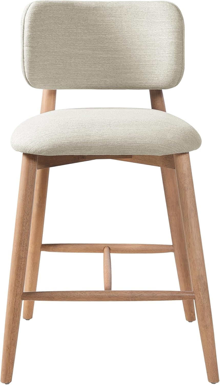 Christopher Knight Home Mundo Counter Height Bar Stools Set of 2, Fabric Upholstered Counter Stools and Curved Backrest, Rubberwood Kitchen Island Armchair with Splayed Legs, Beige + Natural