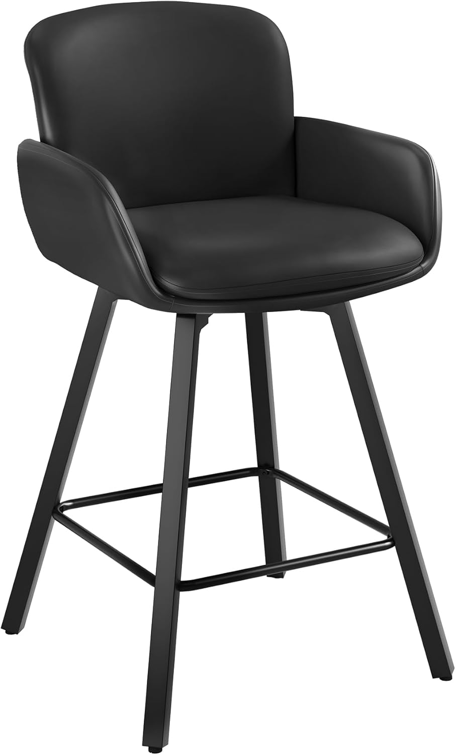 LUE BONA 26" Swivel Bar Stools Set of 4, Counter Height Bar Stools with Backrest and Arms, Modern Upholstered Barstools with Metal Legs for Kitchen Island, Black
