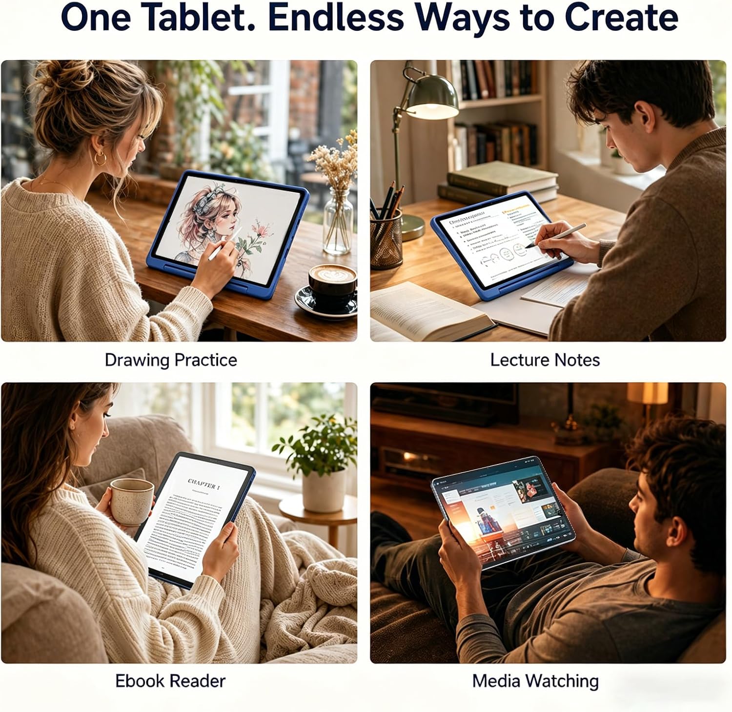 12-Inch Standalone Drawing Tablet No Computer Needed: 4096-Level Stylus Digital Art Tablet with Anti-Glare Screen, 16GB RAM, 256GB Storage, 8000mAh, Android 15 – for Beginners, Artists, Students