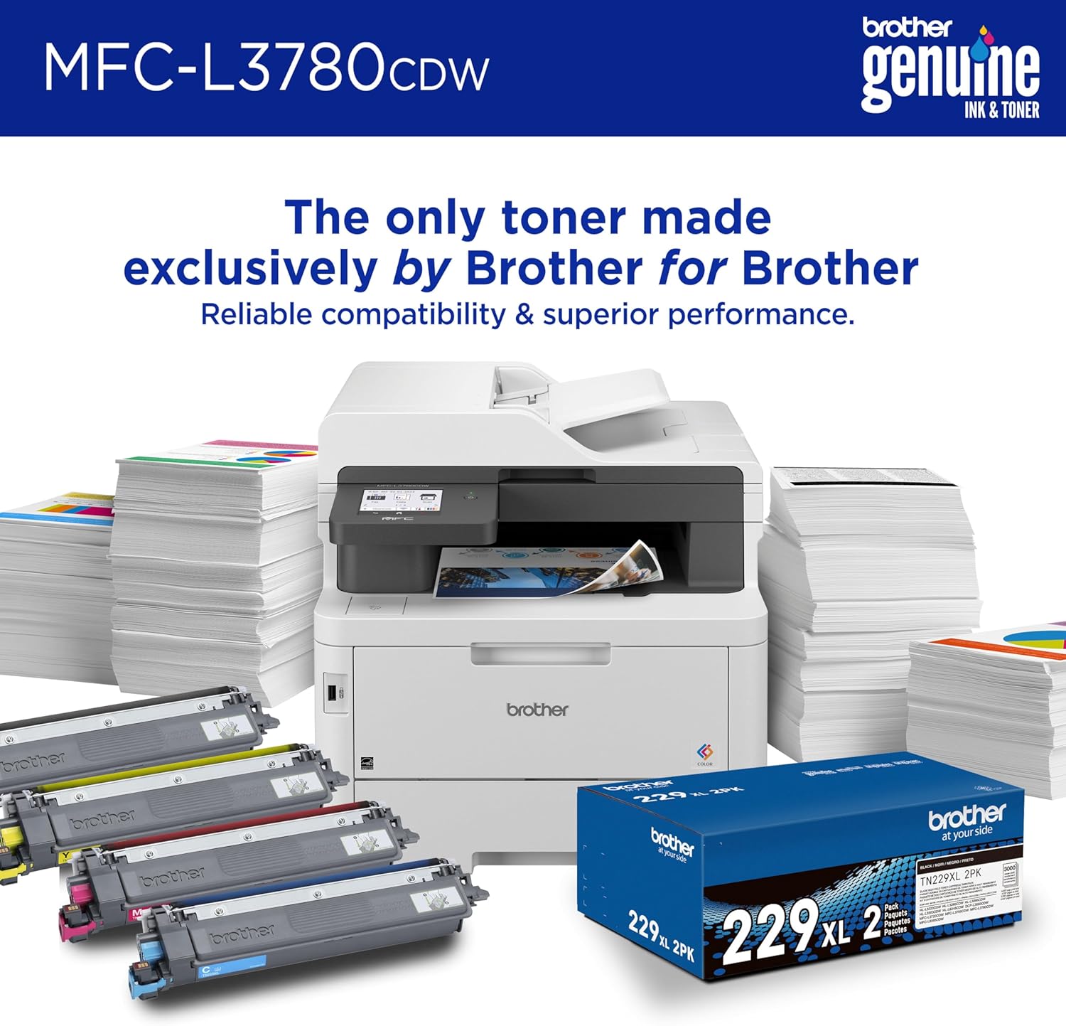 Brother MFC-L3780CDW Wireless Digital Color All-in-One Printer with Laser Quality Output, Single Pass Duplex Copy & Scan | Includes 2 Month Refresh Subscription Trial, Works with Alexa