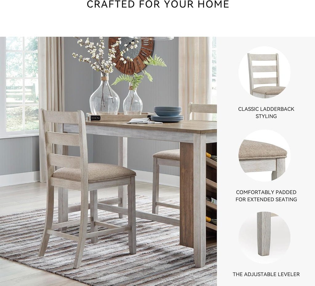 Signature Design by Ashley Skempton | 2-Count 24" Counter-Height Upholstered Bar Stools – Coastal Chic Ladder-Back, Antique White