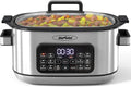 Sunvivi 12-in-1 Multi Cooker, 6.5QT Programmable Slow Cooker with Timer & Temp Control, Auto Warm Setting, Delay Start, Dishwasher Safe Lid & Removable Nonstick Crock, Stainless Steel Rack, Sliver
