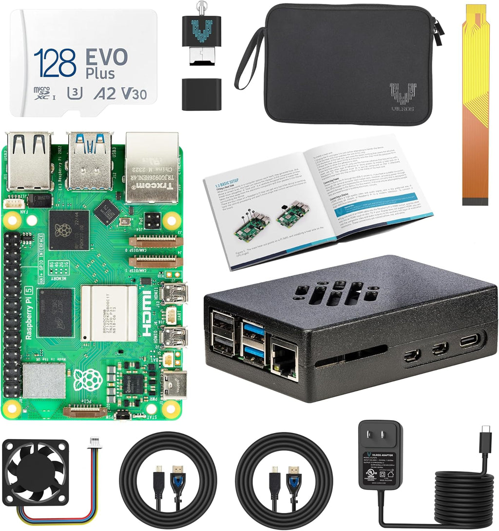 Vilros Raspberry Pi 5 Starter Kit MAX – Official 8GB RAM Pi 5 Board, 128GB Preloaded Micro SD, Case, Power Supply & Cooling – Complete Plug-and-Play Kit for Beginners & Advanced Users