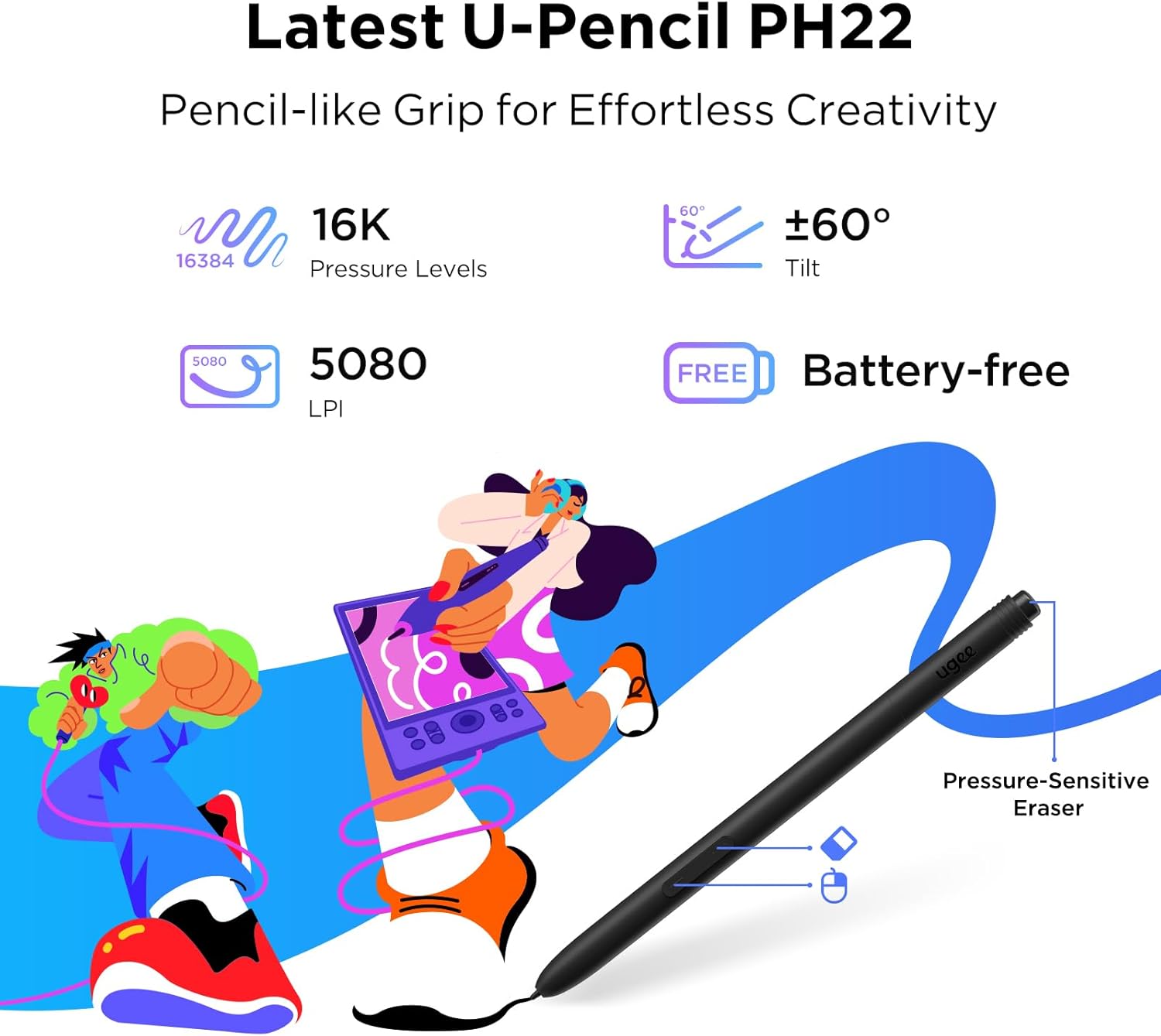UGEE 15.4 inch Drawing Tablet with Screen .143% sRGB UE16 Computer Graphics Tablet with Full-Laminated Screen 8+1 Hot Keys 16K Level Pressure Battery-Free Stylus .Drawing Pad for PC/Windows/Mac/Android