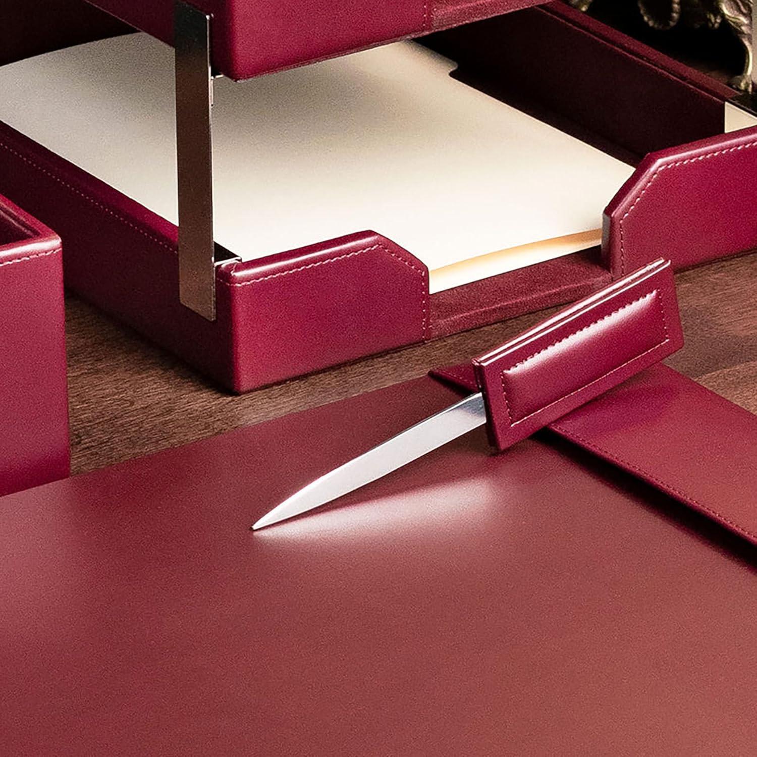 DACASSO Bonded Leather Desk Set - Luxury Leather Desk Pad & Desk Organization Essentials (Burgundy, 6 Piece)