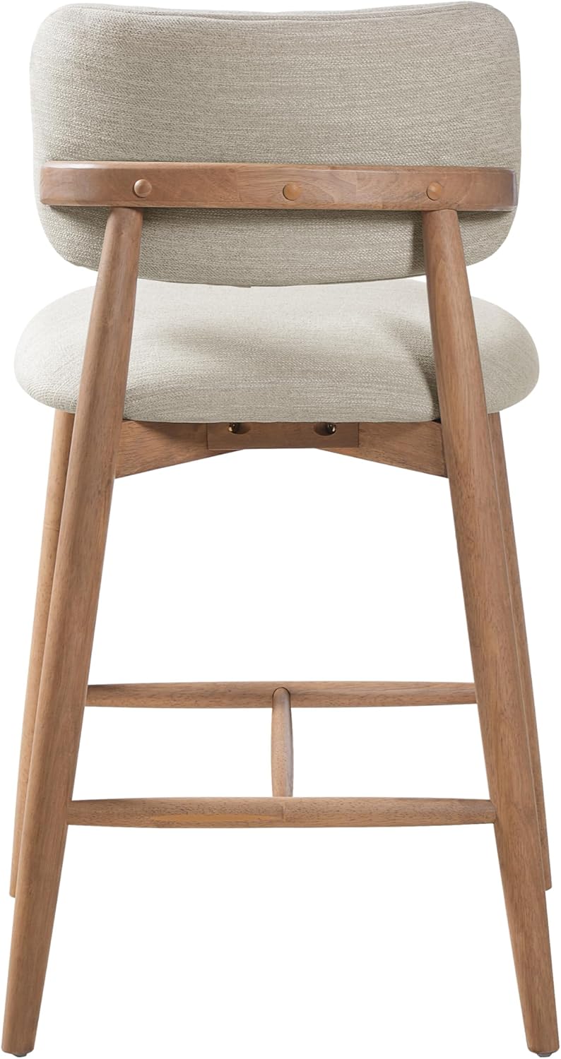 Christopher Knight Home Mundo Counter Height Bar Stools Set of 2, Fabric Upholstered Counter Stools and Curved Backrest, Rubberwood Kitchen Island Armchair with Splayed Legs, Beige + Natural