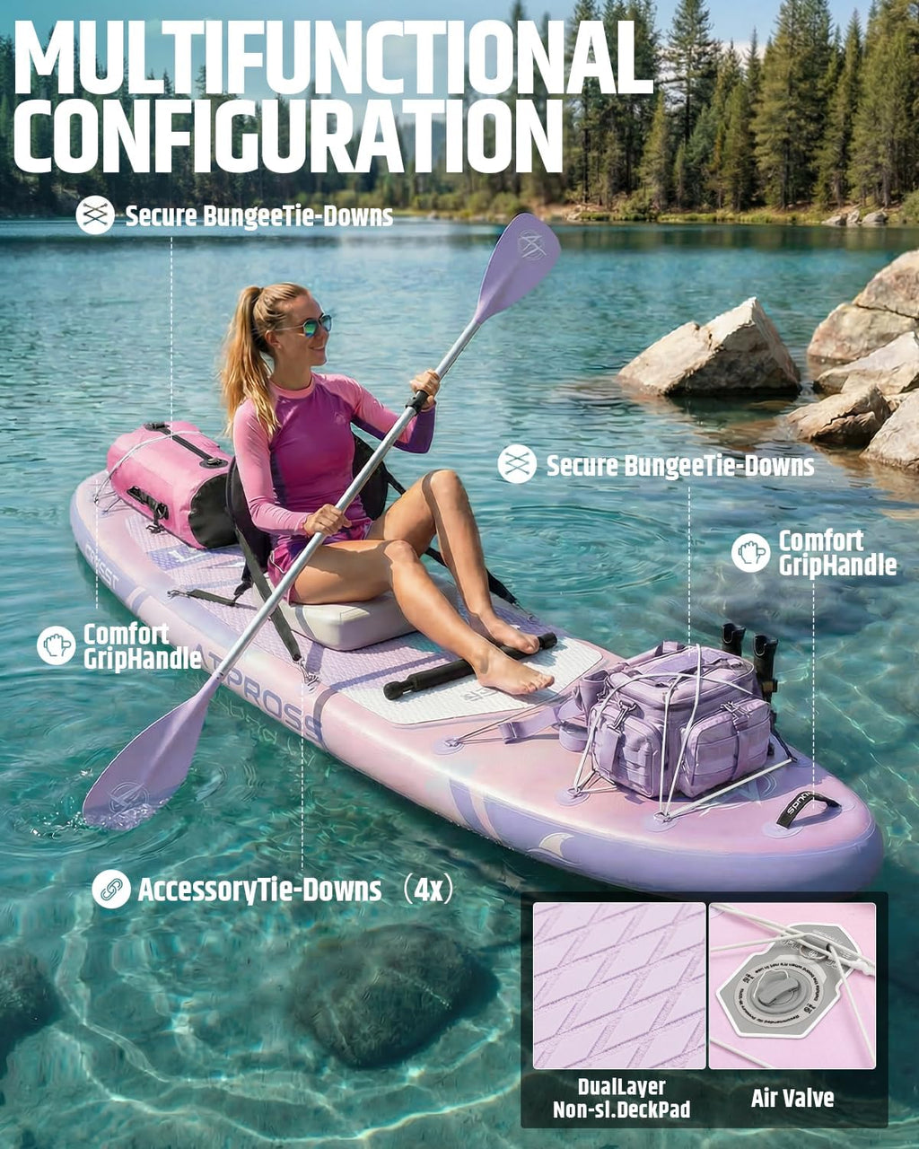 12'x36 Inflatable Paddle Board, 500lbs Extra Wide Stand Up Paddleboard for Adults with Premium SUP Accessories Kit & Backpack, Blow Up Kayak Non-Slip Stable Deck Boat for Yoga Fishing Surf