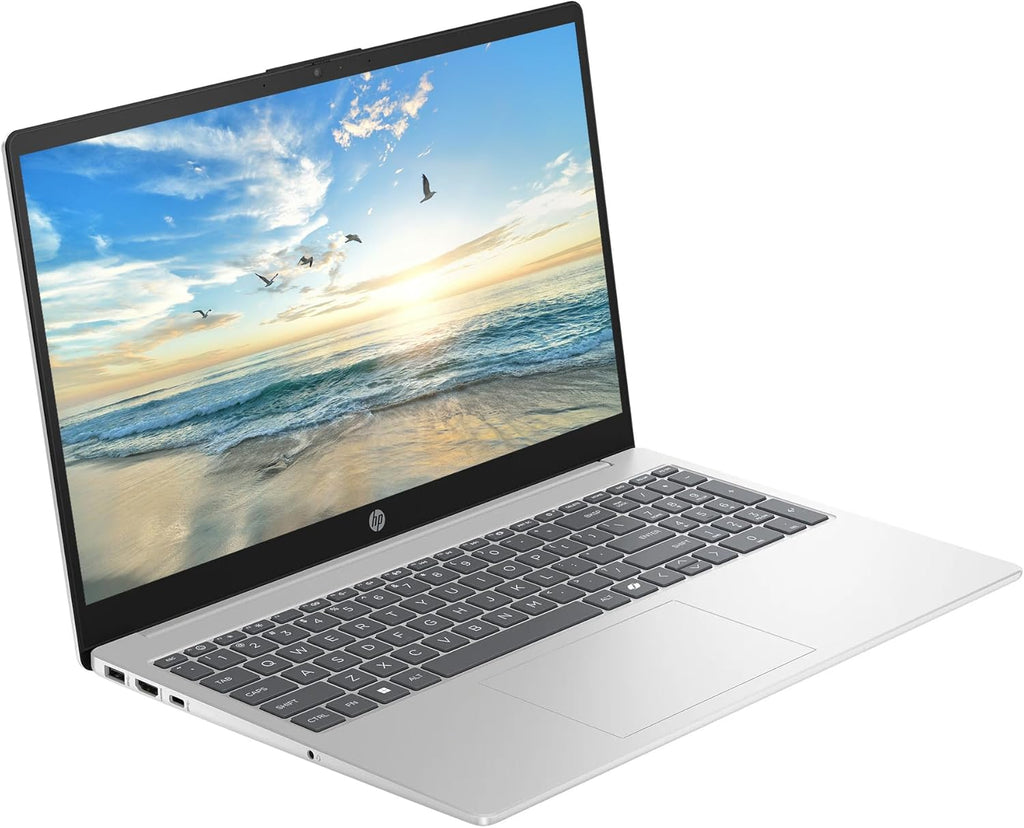 HP 15.6" Business Laptop Computer with 1-Year Microsoft Office 365 with AI Copilot, 16GB RAM 128GB SSD, Quad-Cores Intel Processor, Windows 11, PLUSERA Earphones & 8-in-1 Hub Included, Silver