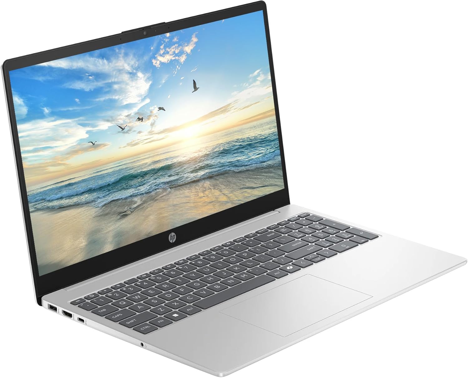 HP 15.6" Business Laptop Computer with 1-Year Microsoft Office 365 with AI Copilot, 16GB RAM 128GB SSD, Quad-Cores Intel Processor, Windows 11, PLUSERA Earphones & 8-in-1 Hub Included, Silver