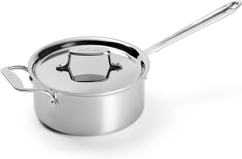 All-Clad D5 5-Ply Stainless Steel Sauce Pan 3 Quart Induction Oven Broiler Safe 600F Pots and Pans, Cookware Silver