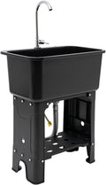 Utility Sink with Faucet for Laundry Room and Garage, Plastic Bathroom Laundry Sink Freestanding Laundry Tub Outdoor Sink Ideal for Workshop, Bathroom, Kitchen, 24" W x 16" D x 30" H (Black)