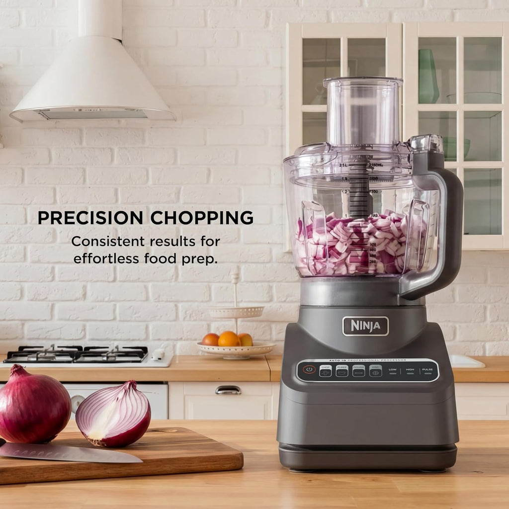 Ninja Food Processor, Professional Plus, 1000 Peak Watts, 4 Functions for Chopping, Slicing, Purees & Dough with 9-Cup Processor Bowl, 3 Blades, Food Chute & Pusher, Grey, BN601