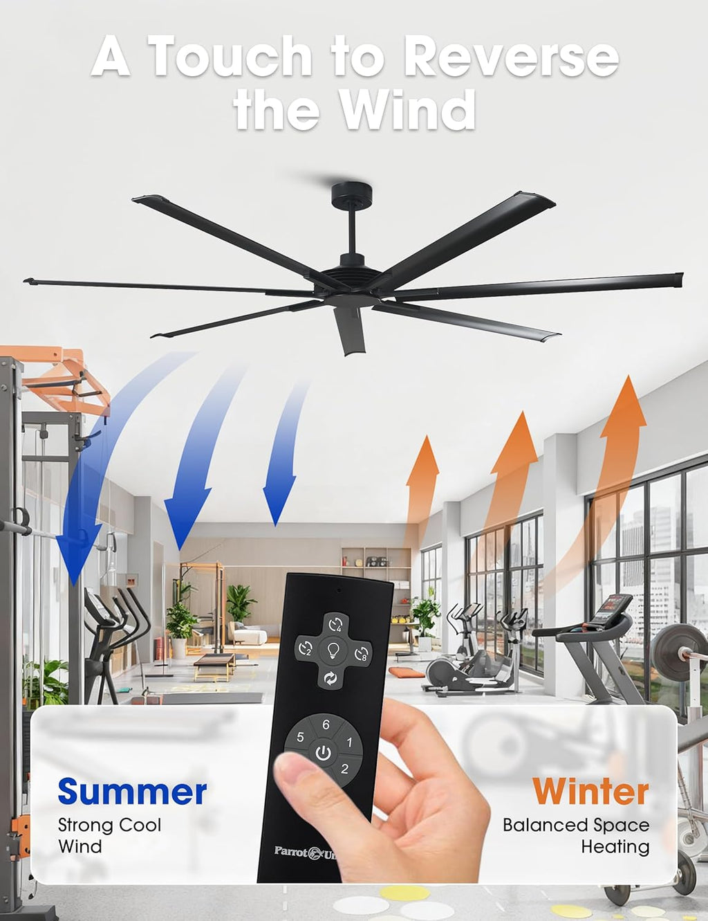 Industrial Ceiling Fans with Remote Control, 100 Inch Black Big Ceiling Fans without Lights for Living Room Shop Garage Bedroom Indoor Outdoor, 6-Speed Reversible DC Motor, Dimmable, 3CCT, Timer