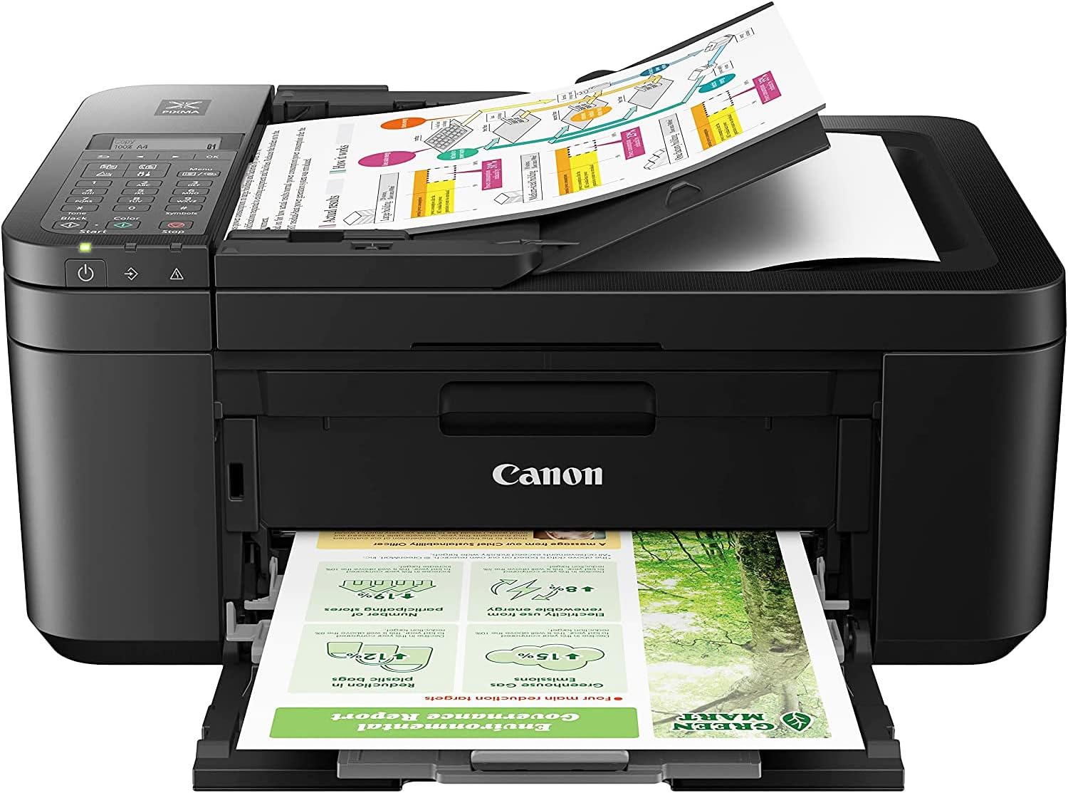 Canon PIXMA TR4720 All-in-One Wireless Printer with Auto Document Feeder, Mobile Printing, Copy, Fax and Scanner Black 5074C002 Bundle with DGE USB Connection Cable + Print Like A Pro Guidebook Kit