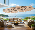 SUPERJARE 13ft Outdoor Patio Umbrella with Solar Lights, Double-sided Deck Pool Umbrella with 1.5 Inch Pole, Fade Resistant Canopy, 12 Sturdy Ribs, for Porch, Market, Backyard, Beige (No Base)